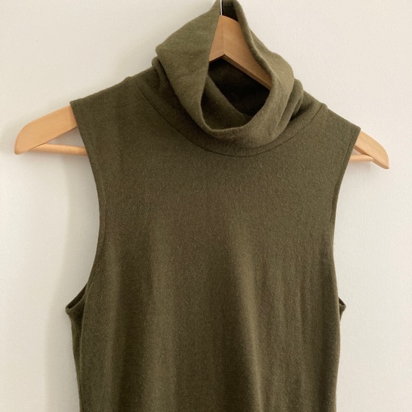 meg Olive Green Wool Designer Turtleneck Dress - Picture 4 of 8
